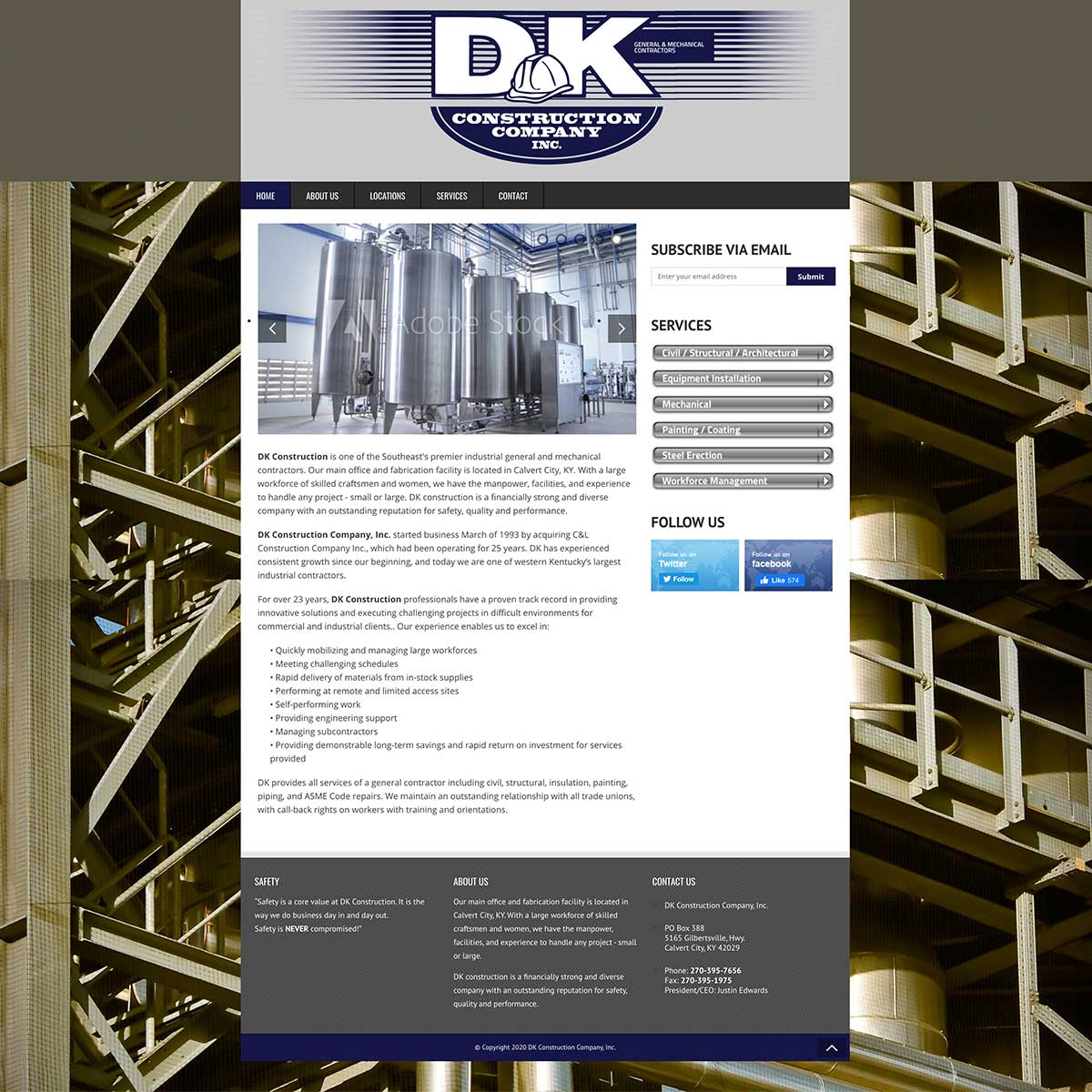 dk construction website before brentwood web designers worked together to recreate it to include digital marketing and seo support