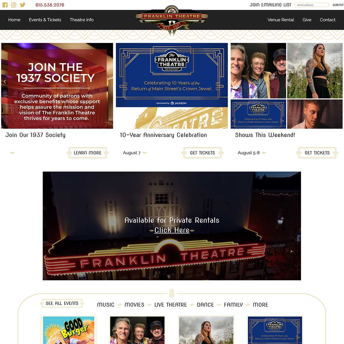 franklin theatre website before jlb web designers worked together to recreate it in franklin