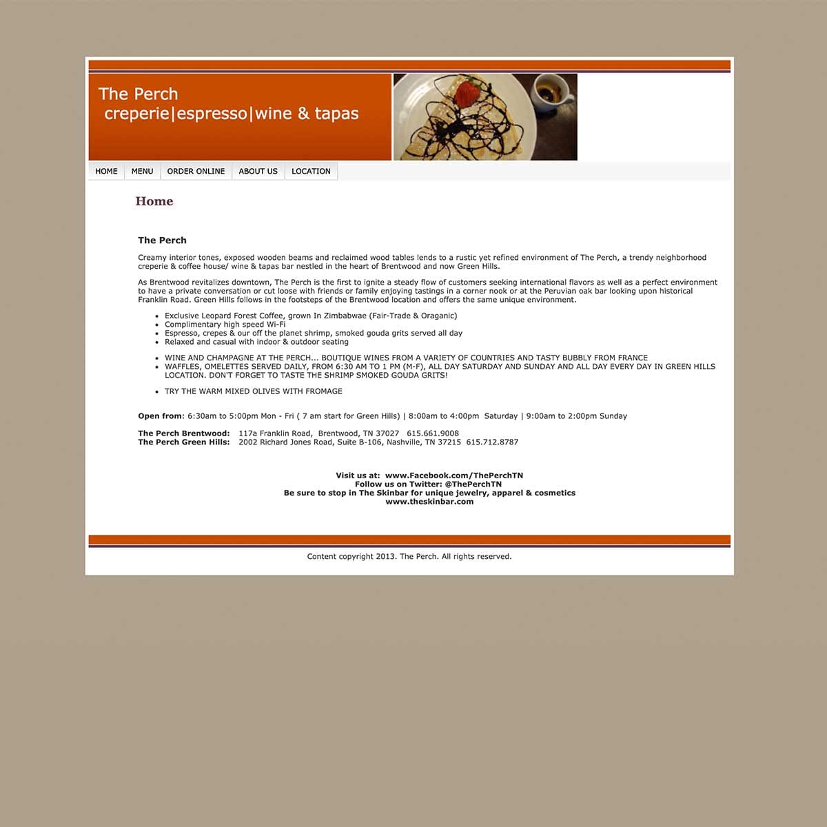 perch website before nashville web designers worked together to recreate it to include digital marketing and seo support